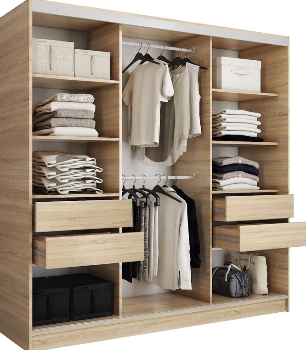 Zestawy Mebli Do Przedpokoju|Szafy Trzydrzwiowe>BROMARKT Szafa przesuwna 200 cm z lustrem TOP dąb sonoma