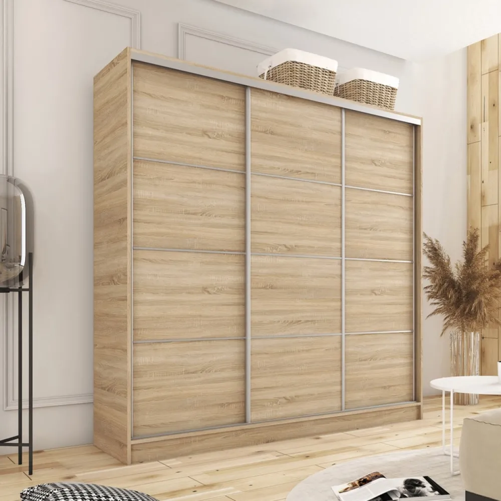 Zestawy Mebli Do Przedpokoju|Szafy Trzydrzwiowe>BROMARKT Szafa przesuwna 200 cm TOP dąb sonoma