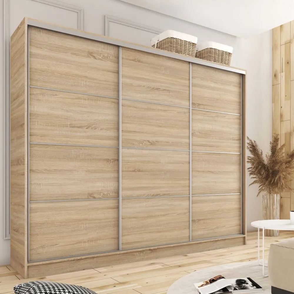 Zestawy Mebli Do Przedpokoju|Szafy Trzydrzwiowe>BROMARKT Szafa przesuwna 280 cm TOP dąb sonoma