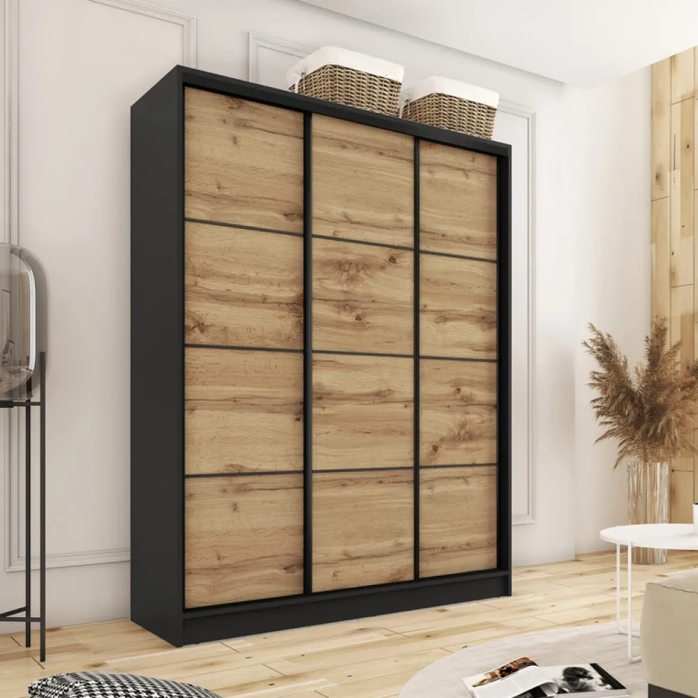 Zestawy Mebli Do Przedpokoju|Szafy Trzydrzwiowe>BROMARKT Szafa przesuwna 150 cm dąb wotan LOFT