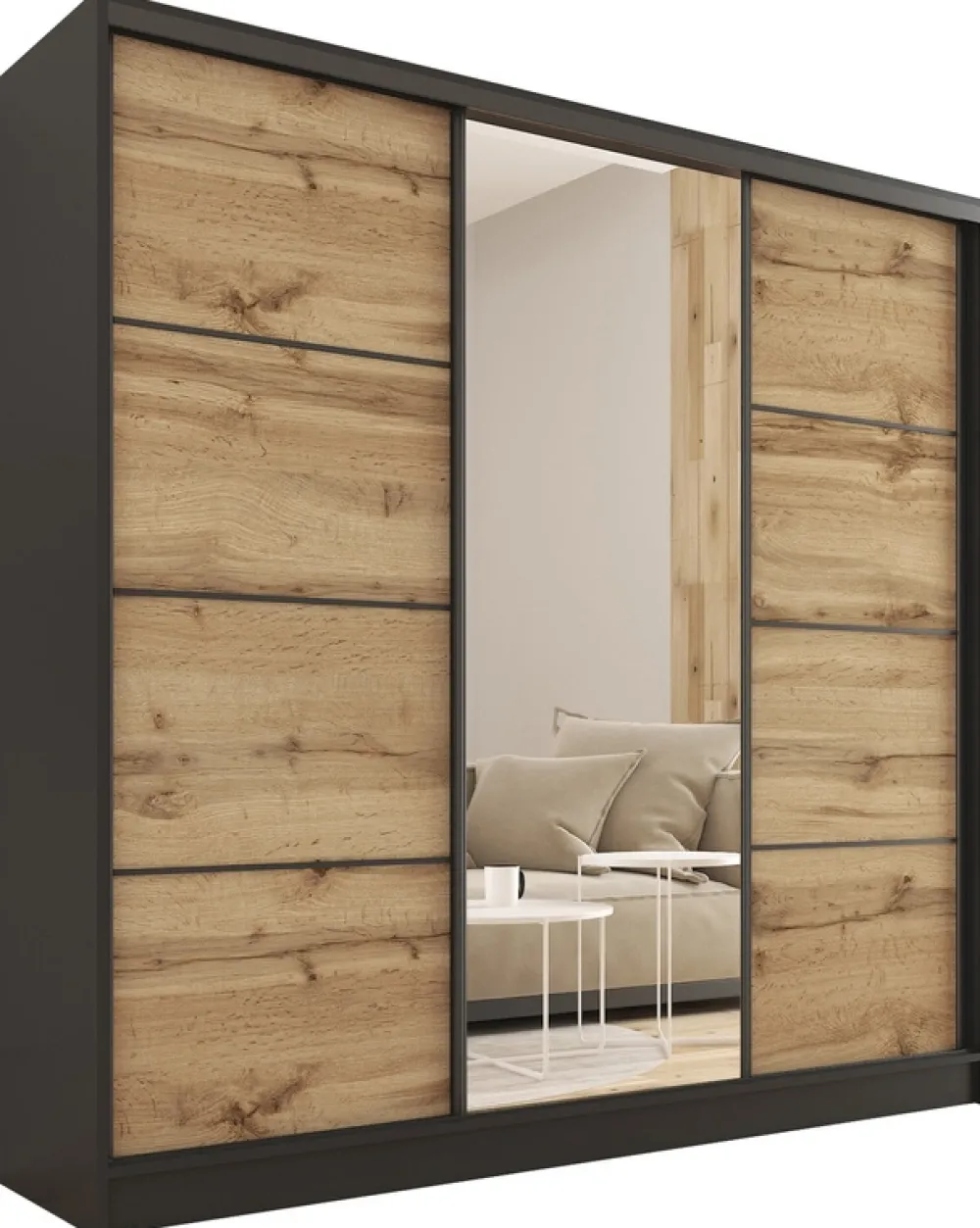 Zestawy Mebli Do Przedpokoju|Szafy Trzydrzwiowe>BROMARKT Szafa przesuwna 180 cm dąb wotan LOFT