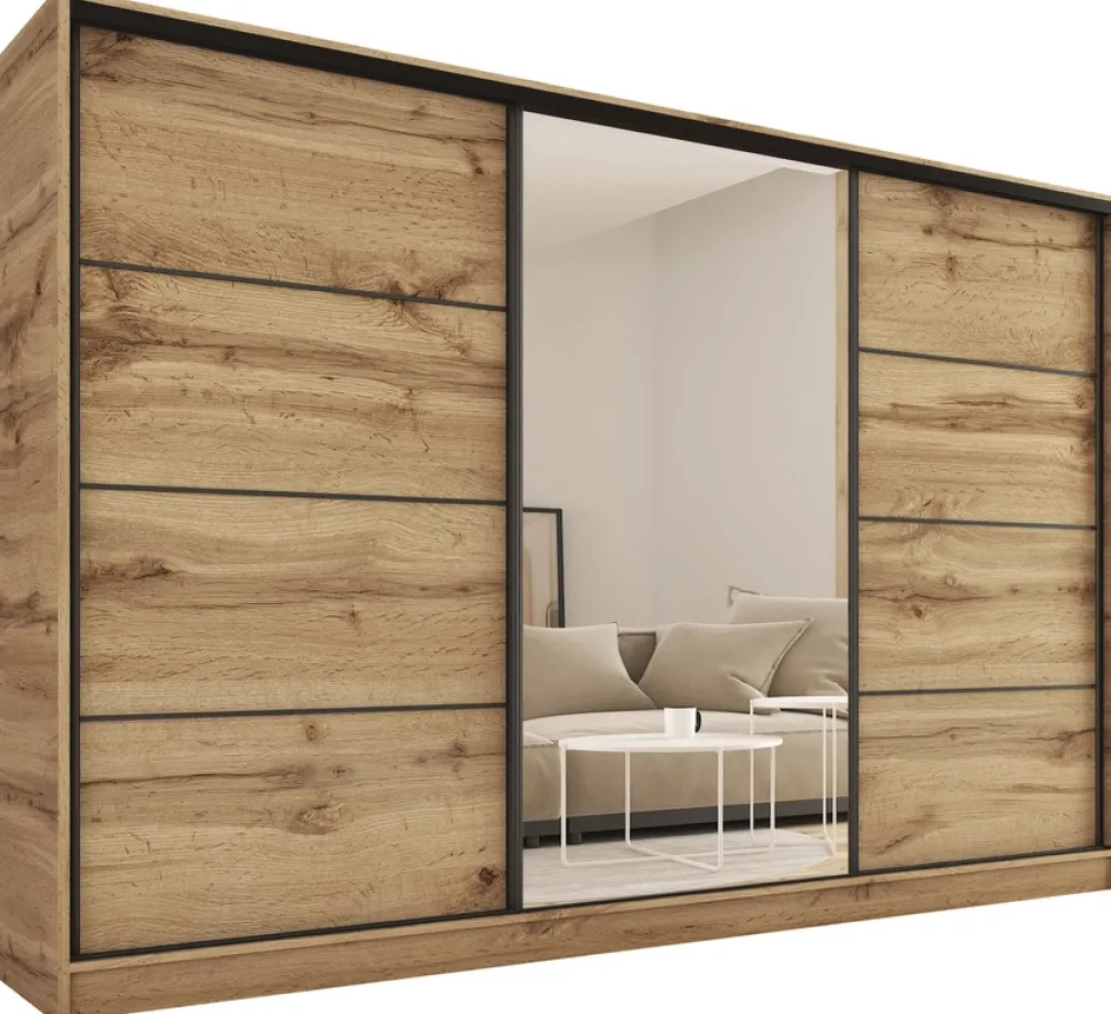 Zestawy Mebli Do Przedpokoju|Szafy Trzydrzwiowe>BROMARKT Szafa przesuwna 280 cm LOFT dąb wotan