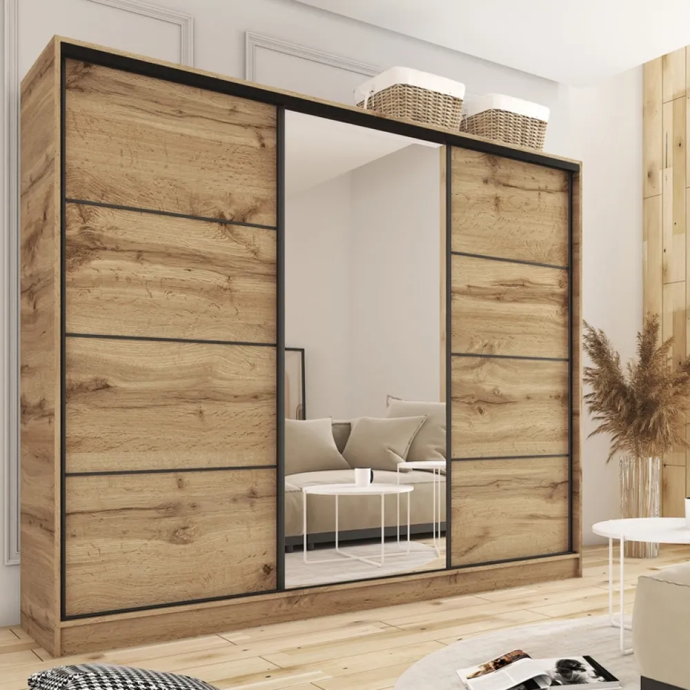 Zestawy Mebli Do Przedpokoju|Szafy Trzydrzwiowe>BROMARKT Szafa przesuwna 280 cm LOFT dąb wotan