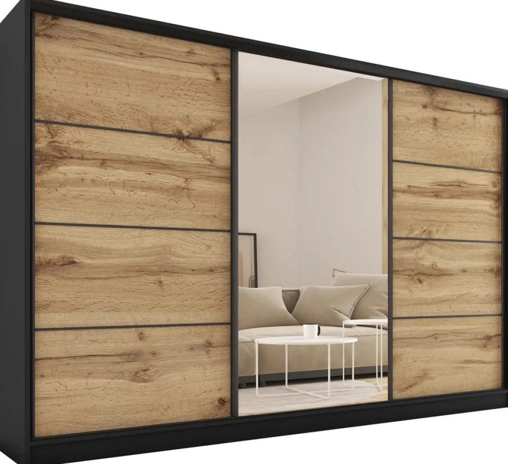 Zestawy Mebli Do Przedpokoju|Szafy Trzydrzwiowe>BROMARKT Szafa przesuwna 280 cm dąb wotan LOFT