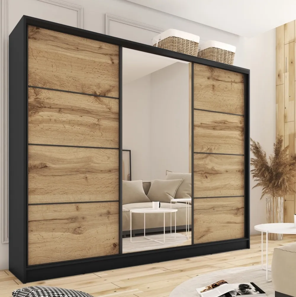 Zestawy Mebli Do Przedpokoju|Szafy Trzydrzwiowe>BROMARKT Szafa przesuwna 280 cm dąb wotan LOFT