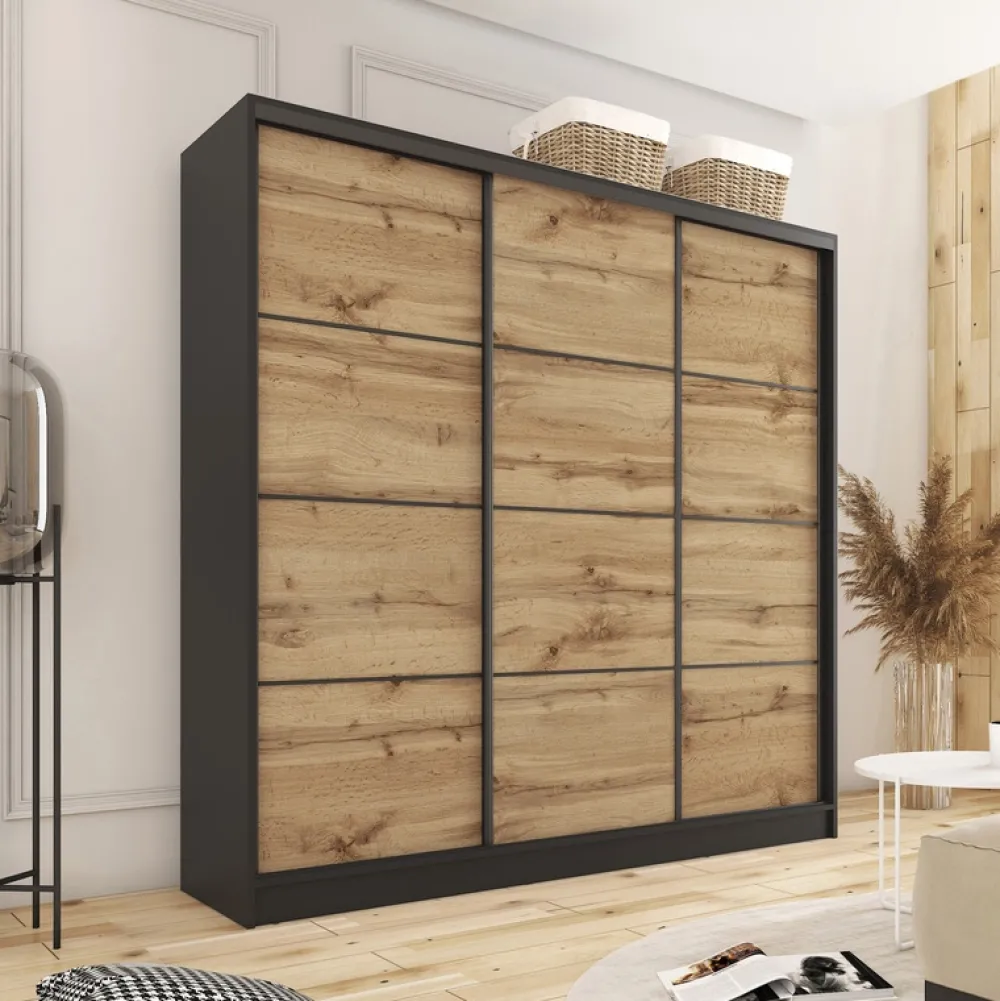 Zestawy Mebli Do Przedpokoju|Szafy Trzydrzwiowe>BROMARKT Szafa przesuwna 200 cm dąb wotan LOFT