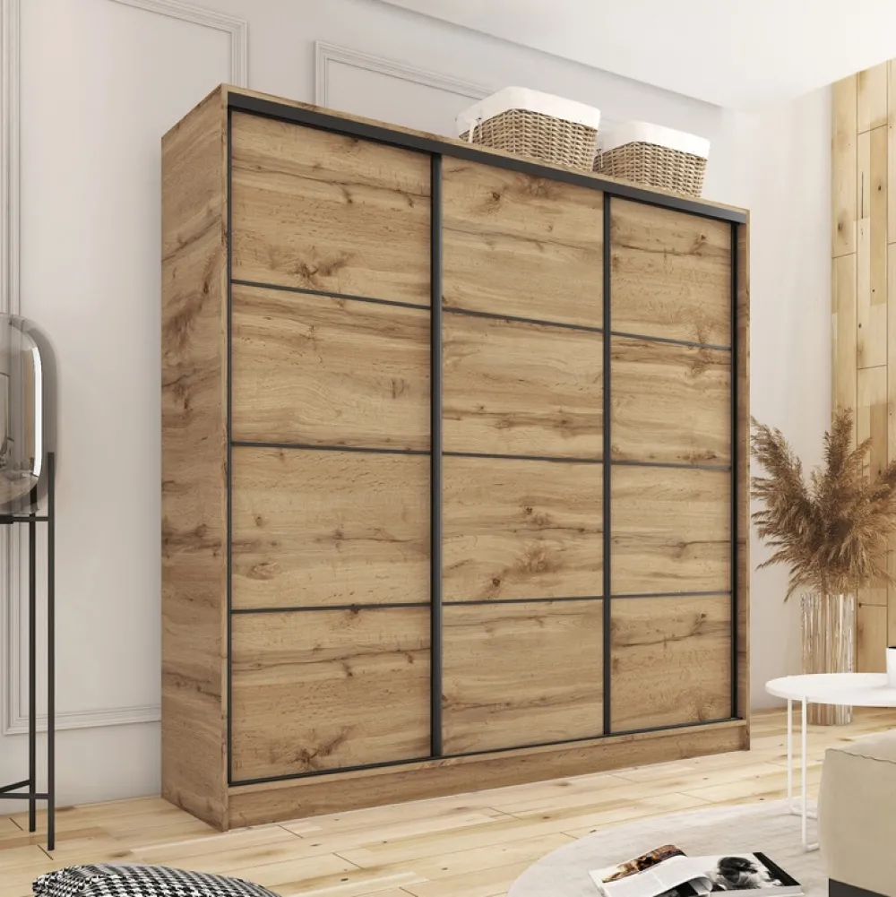 Zestawy Mebli Do Przedpokoju|Szafy Trzydrzwiowe>BROMARKT Szafa przesuwna 200 cm LOFT dąb wotan