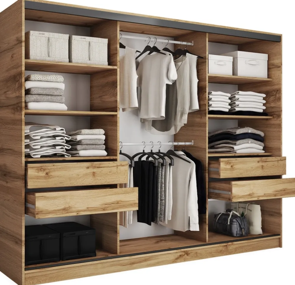 Zestawy Mebli Do Przedpokoju|Szafy Trzydrzwiowe>BROMARKT Szafa przesuwna 250 cm LOFT dąb wotan