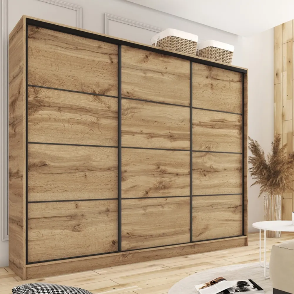 Zestawy Mebli Do Przedpokoju|Szafy Trzydrzwiowe>BROMARKT Szafa przesuwna 250 cm LOFT dąb wotan