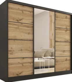 Zestawy Mebli Do Przedpokoju|Szafy Trzydrzwiowe>BROMARKT Szafa przesuwna 200 cm dąb wotan LOFT