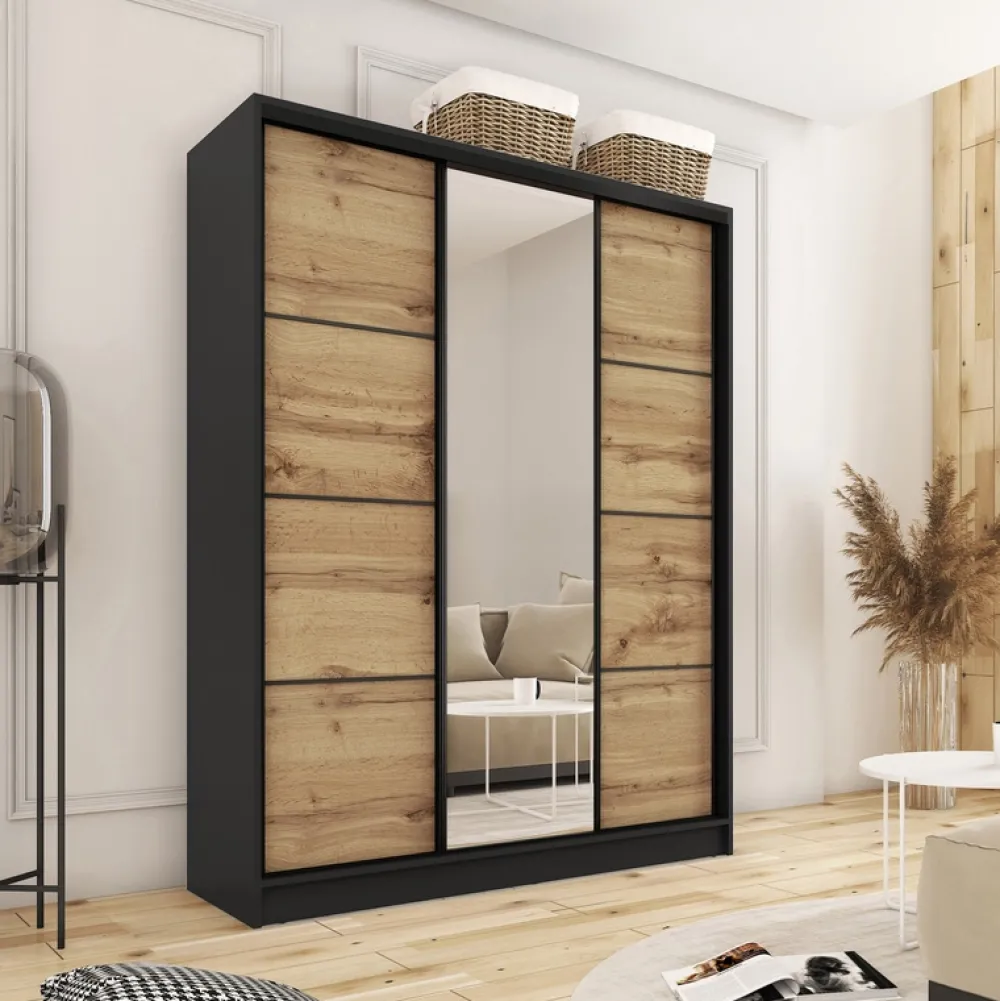 Zestawy Mebli Do Przedpokoju|Szafy Trzydrzwiowe>BROMARKT Szafa przesuwna 150 cm dąb wotan LOFT