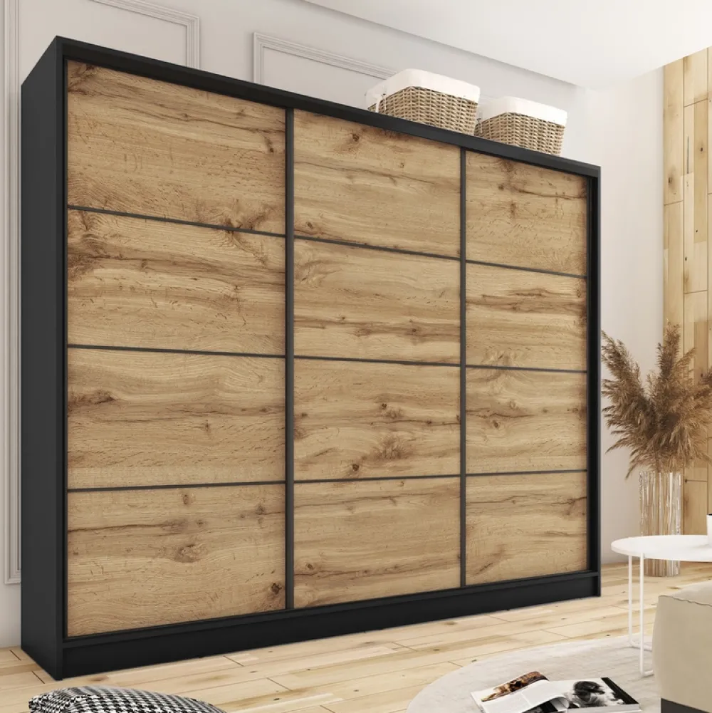 Zestawy Mebli Do Przedpokoju|Szafy Trzydrzwiowe>BROMARKT Szafa przesuwna 250 cm dąb wotan LOFT