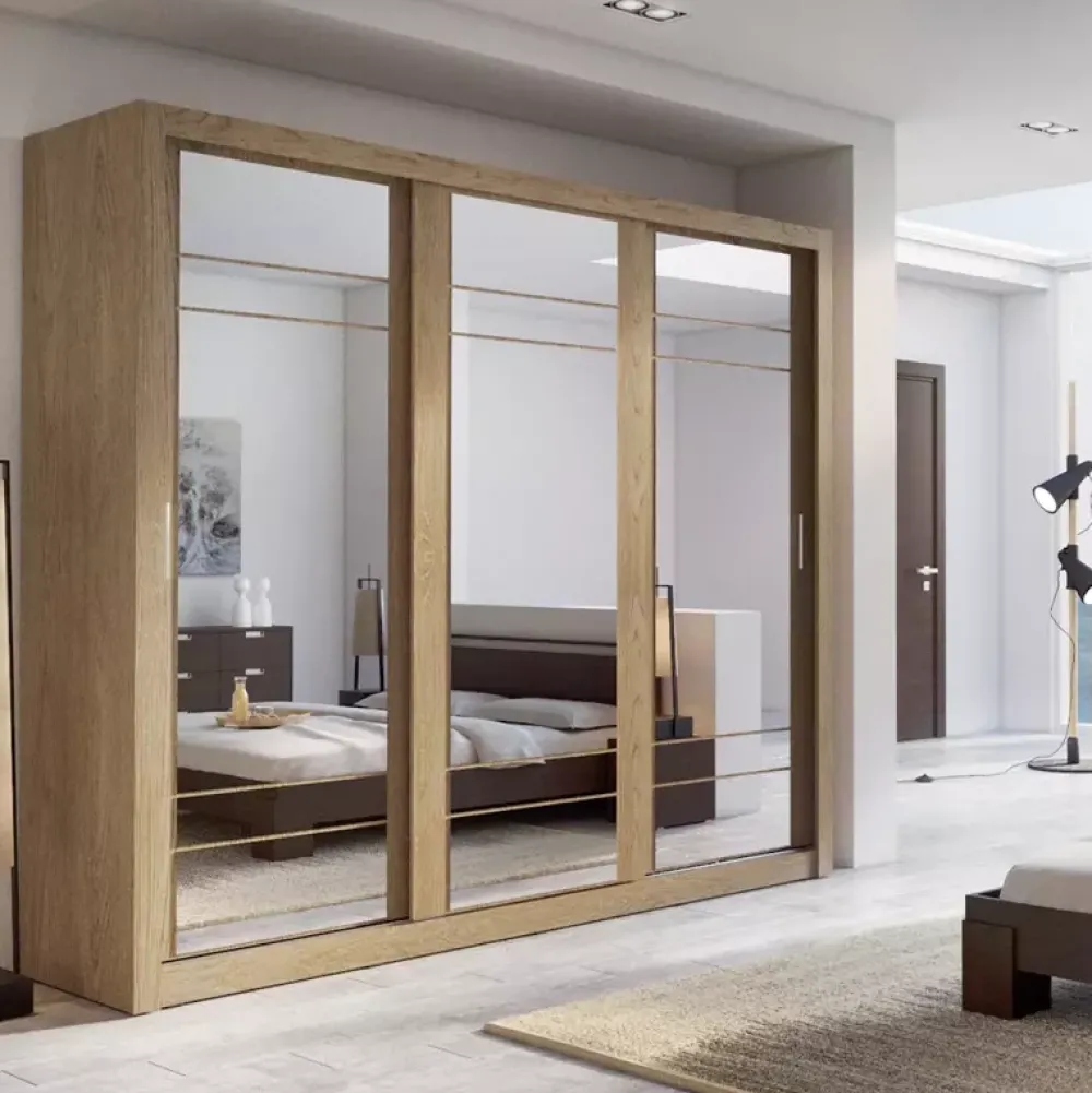 Zestawy Mebli Do Sypialni|Szafy Trzydrzwiowe>lenart. Szafa przesuwna 250 cm do sypialni lustro półki drążki ARTI dąb shetland