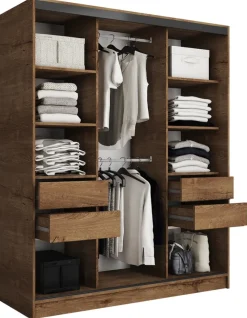 Szafy Trzydrzwiowe|Szafy Do Przedpokoju>BROMARKT Szafa przesuwna 150 cm do sypialni z lustrem i półkami EDGE dąb lefkas