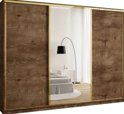 Szafy Trzydrzwiowe|Szafy Do Przedpokoju>BROMARKT Szafa przesuwna 280 cm do sypialni z szufladami GOLD NEW dąb lefkas