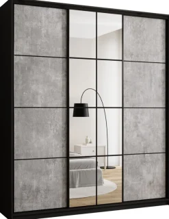 Zestawy Mebli Do Przedpokoju|Szafy Trzydrzwiowe>BROMARKT Szafa przesuwna 200 cm do sypialni z lustrem EDGE MAX beton