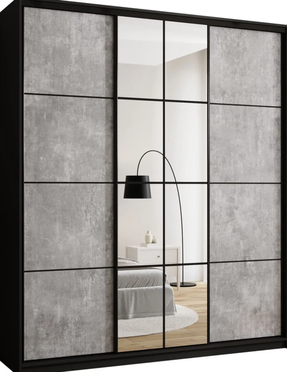 Zestawy Mebli Do Przedpokoju|Szafy Trzydrzwiowe>BROMARKT Szafa przesuwna 200 cm do sypialni z lustrem EDGE MAX beton