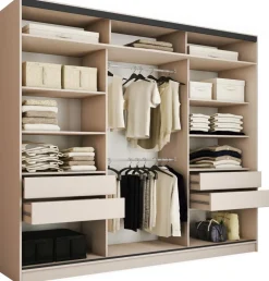 Zestawy Mebli Do Przedpokoju|Szafy Trzydrzwiowe>BROMARKT Szafa przesuwna 280 cm do sypialni LOFT MAX beżowa beż piaskowy