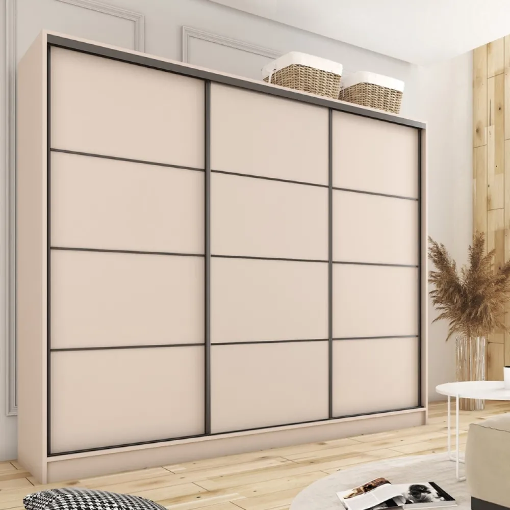 Zestawy Mebli Do Przedpokoju|Szafy Trzydrzwiowe>BROMARKT Szafa przesuwna 280 cm do sypialni LOFT MAX beżowa beż piaskowy