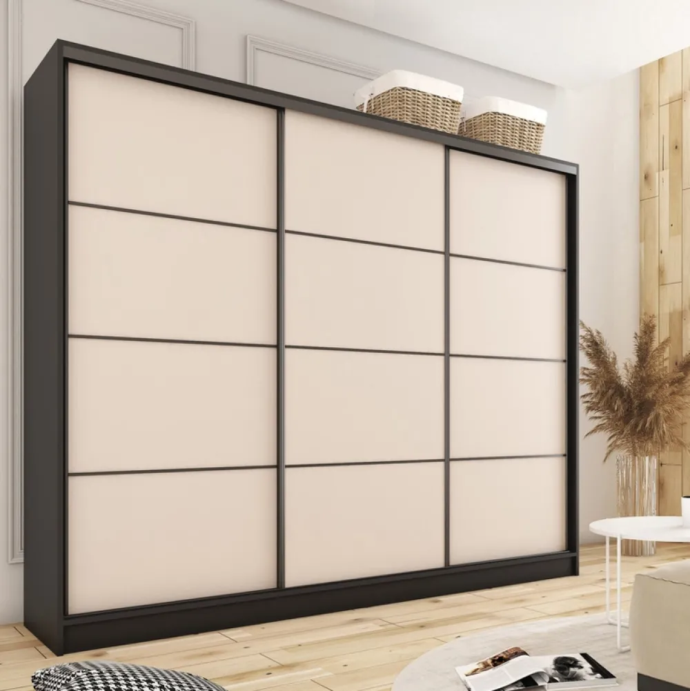 Zestawy Mebli Do Przedpokoju|Szafy Trzydrzwiowe>BROMARKT Szafa przesuwna 280 cm do sypialni LOFT MAX beżowa