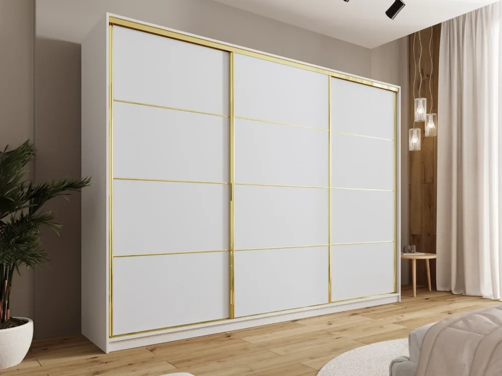 Zestawy Mebli Do Przedpokoju|Szafy Trzydrzwiowe>BROMARKT Szafa przesuwna 280 cm GOLD NEW biała do sypialni biały