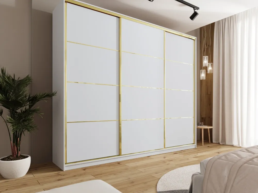 Zestawy Mebli Do Przedpokoju|Szafy Trzydrzwiowe>BROMARKT Szafa przesuwna 280 cm GOLD NEW MAX biały