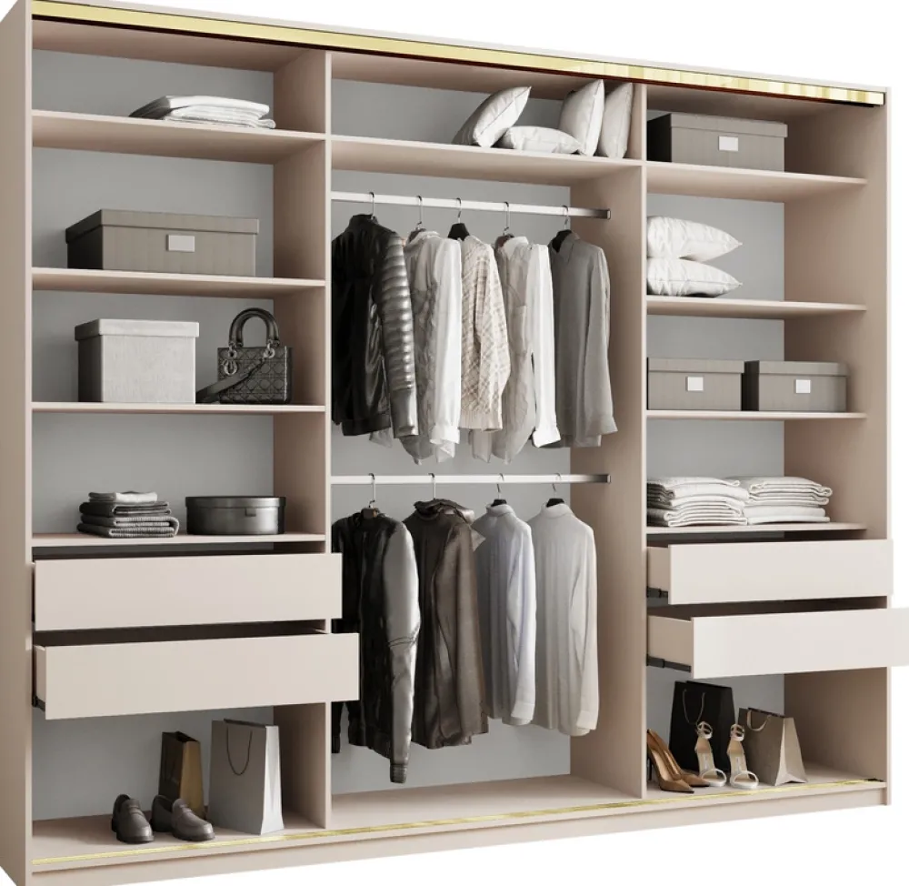 Zestawy Mebli Do Przedpokoju|Szafy Trzydrzwiowe>BROMARKT Szafa przesuwna 280 cm GOLD NEW MAX beż piaskowy