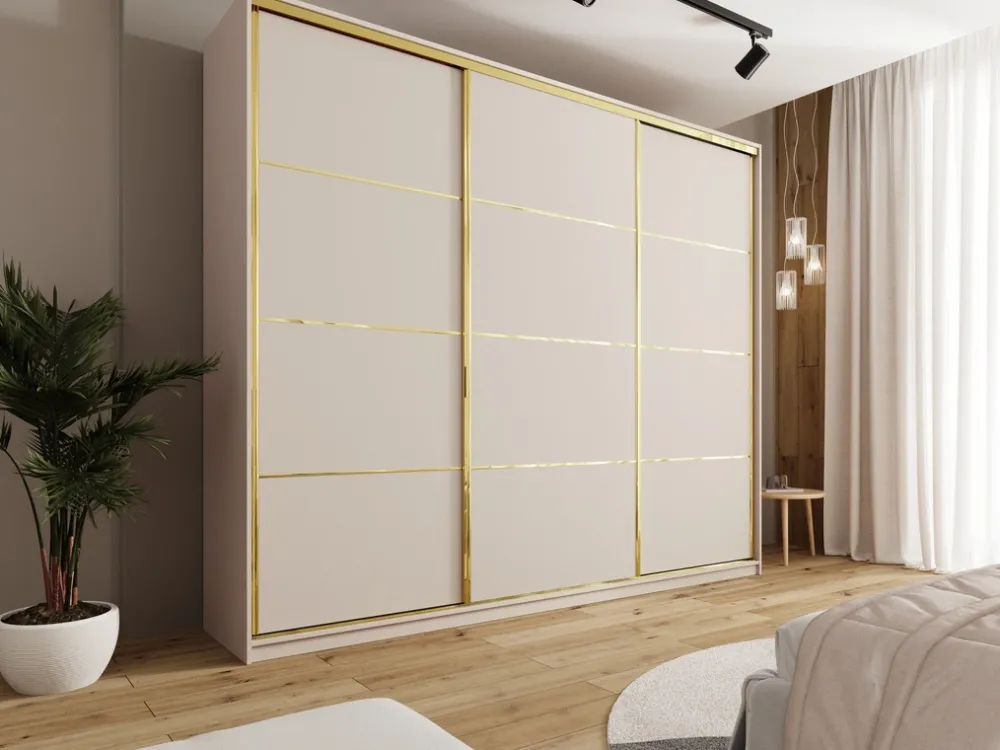 Zestawy Mebli Do Przedpokoju|Szafy Trzydrzwiowe>BROMARKT Szafa przesuwna 280 cm GOLD NEW MAX beż piaskowy