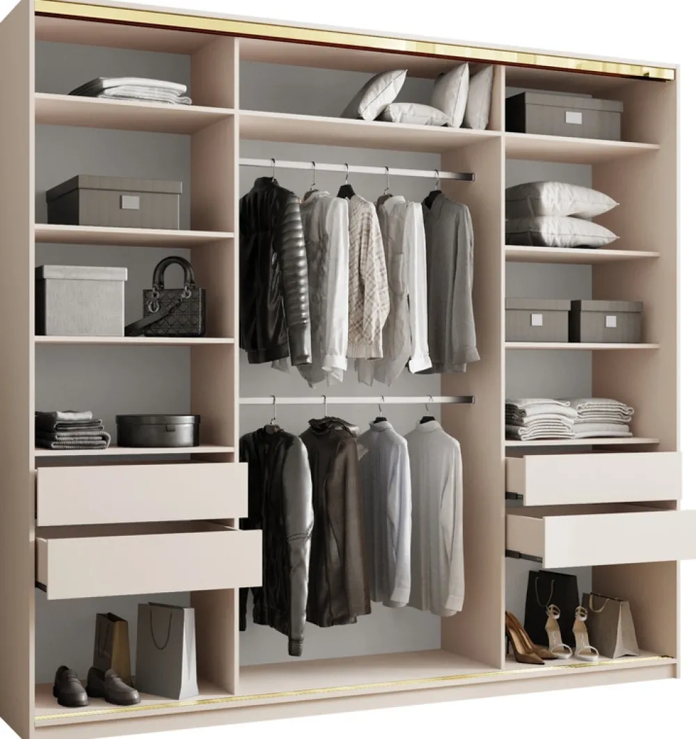 Zestawy Mebli Do Przedpokoju|Szafy Trzydrzwiowe>BROMARKT Szafa przesuwna 250 cm GOLD NEW MAX beż piaskowy