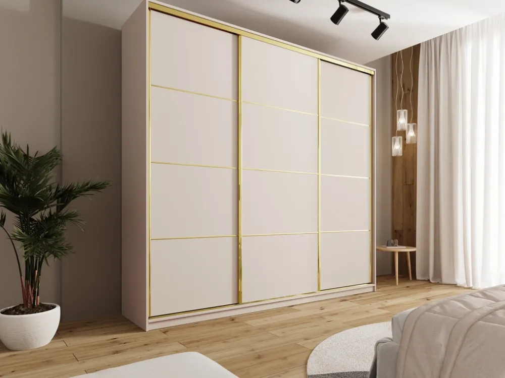 Zestawy Mebli Do Przedpokoju|Szafy Trzydrzwiowe>BROMARKT Szafa przesuwna 250 cm GOLD NEW MAX beż piaskowy