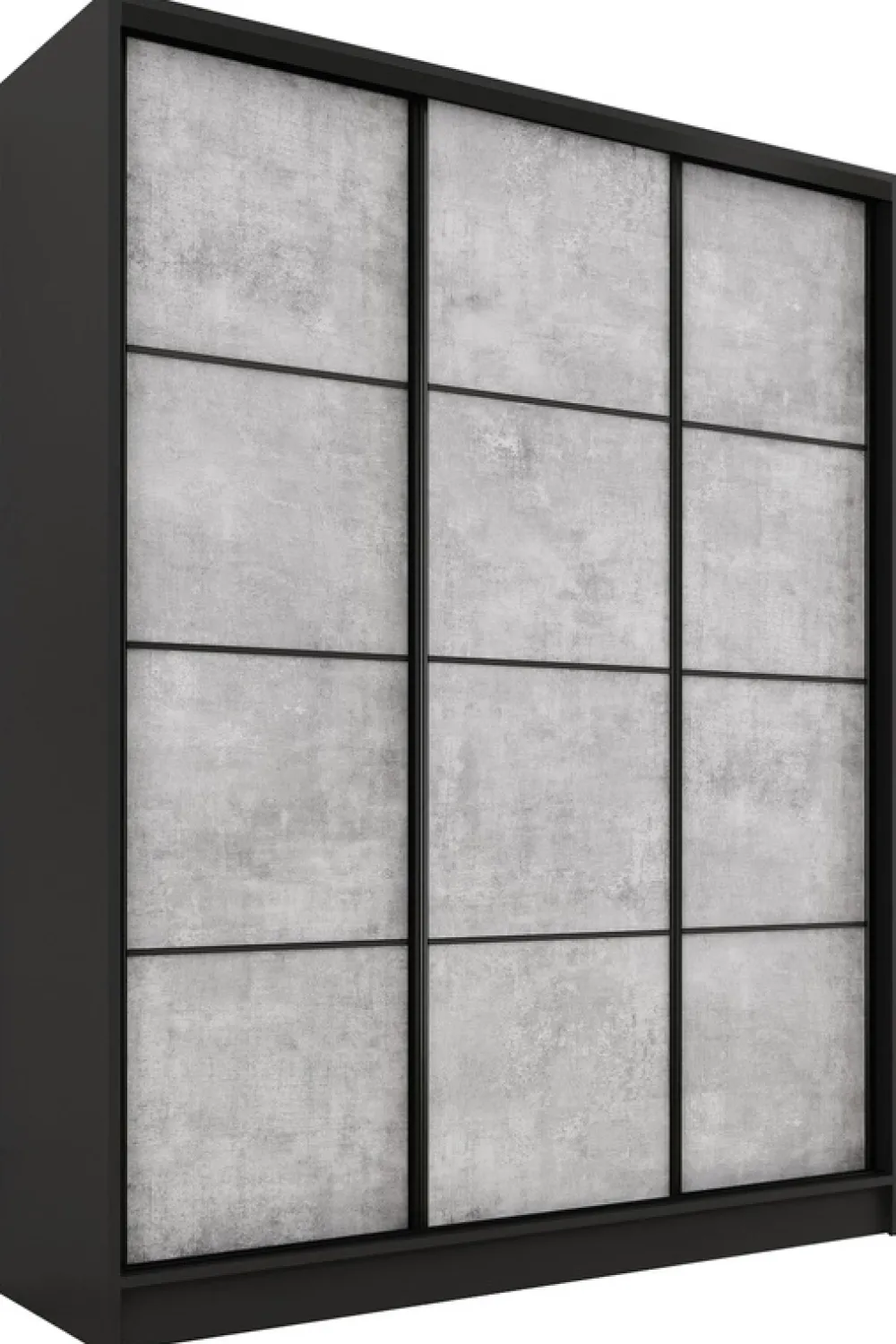 Zestawy Mebli Do Przedpokoju|Szafy Trzydrzwiowe>BROMARKT Szafa przesuwna 150 cm LOFT beton mat czarny