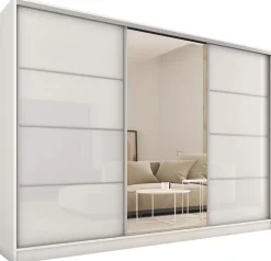 Zestawy Mebli Do Przedpokoju|Szafy Trzydrzwiowe>BROMARKT Szafa przesuwna 250 cm z lustrem TOP biały połysk