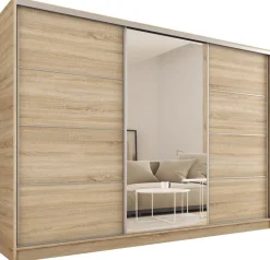 Zestawy Mebli Do Przedpokoju|Szafy Trzydrzwiowe>BROMARKT Szafa przesuwna 250 cm z lustrem TOP dąb sonoma