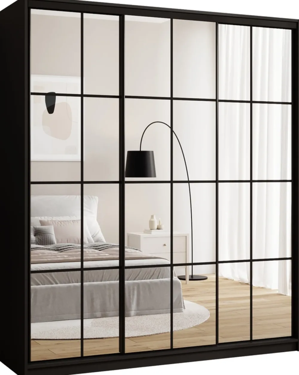 Zestawy Mebli Do Przedpokoju|Szafy Trzydrzwiowe>BROMARKT Szafa przesuwna 180 cm z lustrem i półkami do sypialni OPTICA