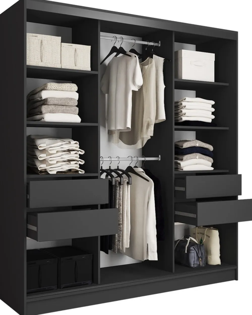 Zestawy Mebli Do Przedpokoju|Szafy Trzydrzwiowe>BROMARKT Szafa przesuwna 180 cm z lustrem i półkami do sypialni OPTICA