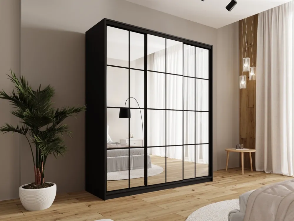 Zestawy Mebli Do Przedpokoju|Szafy Trzydrzwiowe>BROMARKT Szafa przesuwna 180 cm z lustrem i półkami do sypialni OPTICA