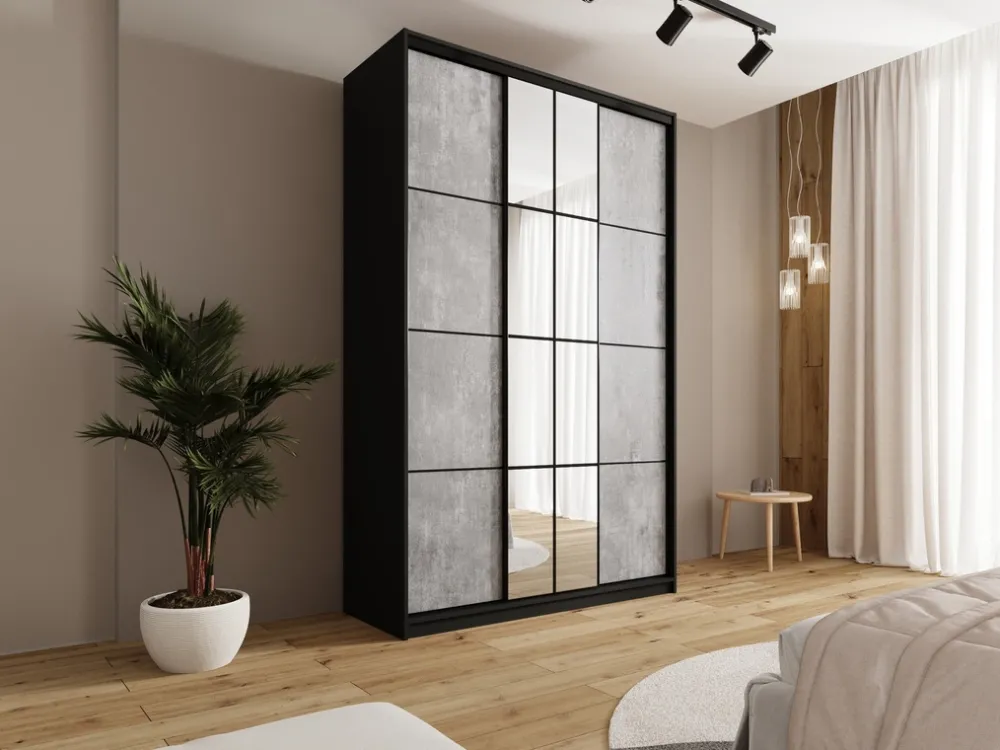 Zestawy Mebli Do Przedpokoju|Szafy Trzydrzwiowe>BROMARKT Szafa przesuwna 150 cm z lustrem i drążkami do sypialni EDGE MAX