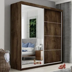 Zestawy Mebli Do Przedpokoju|Szafy Do Przedpokoju>KIER Szafa przesuwna 200 cm z lustrem TARO jesion ciemny dąb jesion ciemny