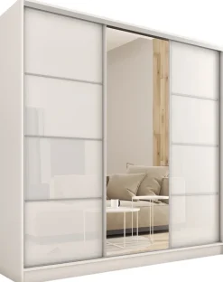 Zestawy Mebli Do Przedpokoju|Szafy Trzydrzwiowe>BROMARKT Szafa przesuwna 180 cm z lustrem TOP biały połysk