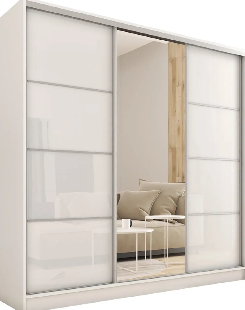 Zestawy Mebli Do Przedpokoju|Szafy Trzydrzwiowe>BROMARKT Szafa przesuwna 180 cm z lustrem TOP biały połysk