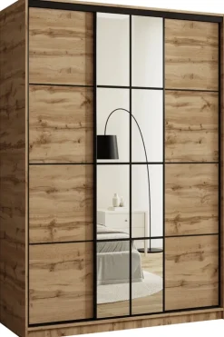Szafy Trzydrzwiowe|Szafy Do Przedpokoju>BROMARKT Szafa przesuwna 150 cm z lustrem i szufladami EDGE dąb wotan