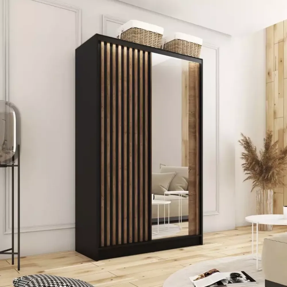 Zestawy Mebli Do Przedpokoju|Szafy Trzydrzwiowe>BROMARKT Szafa przesuwna 120 cm z lustrem LAMEL 3D