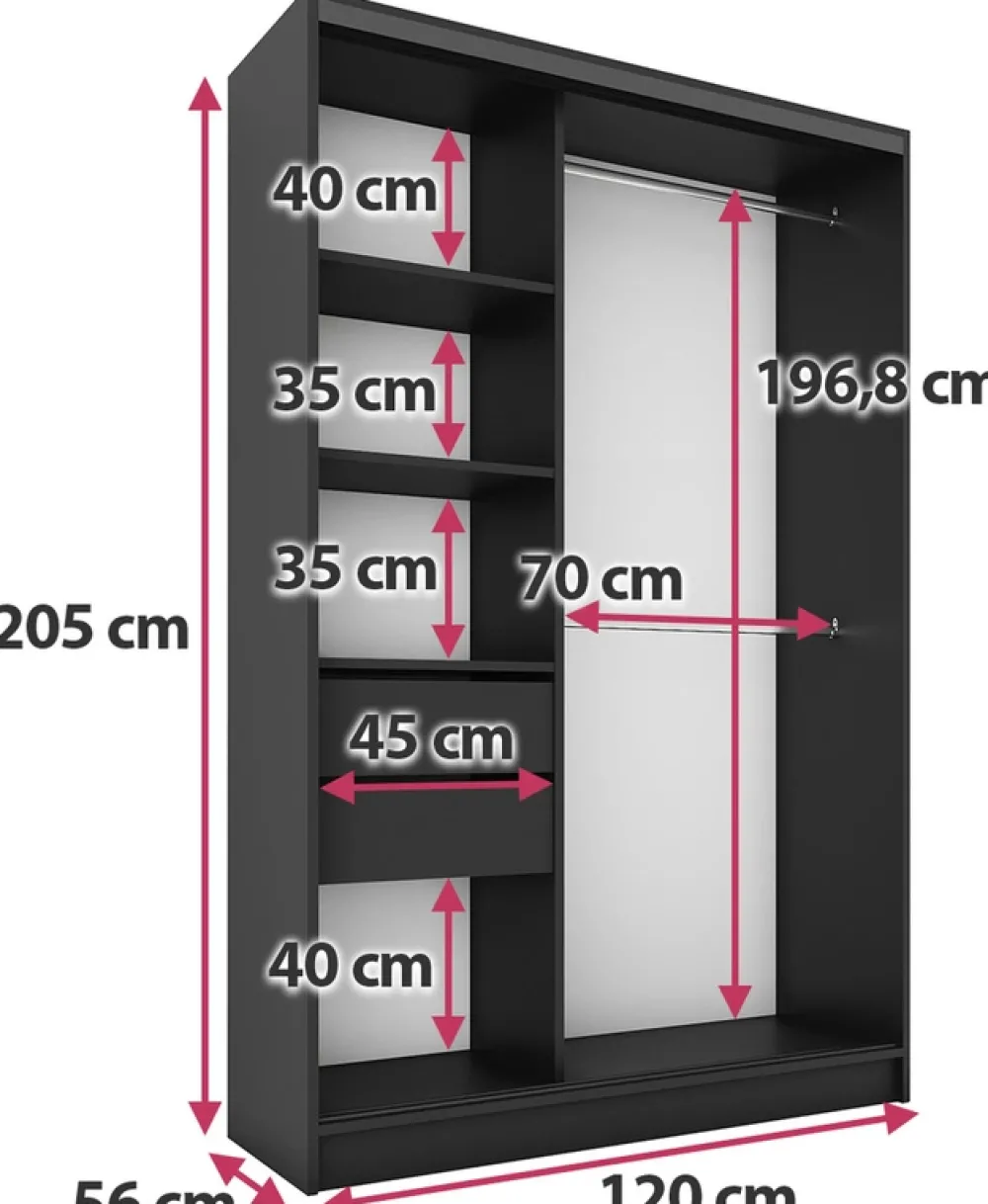 Zestawy Mebli Do Przedpokoju|Szafy Trzydrzwiowe>BROMARKT Szafa przesuwna 120 cm z lustrem LAMEL 3D