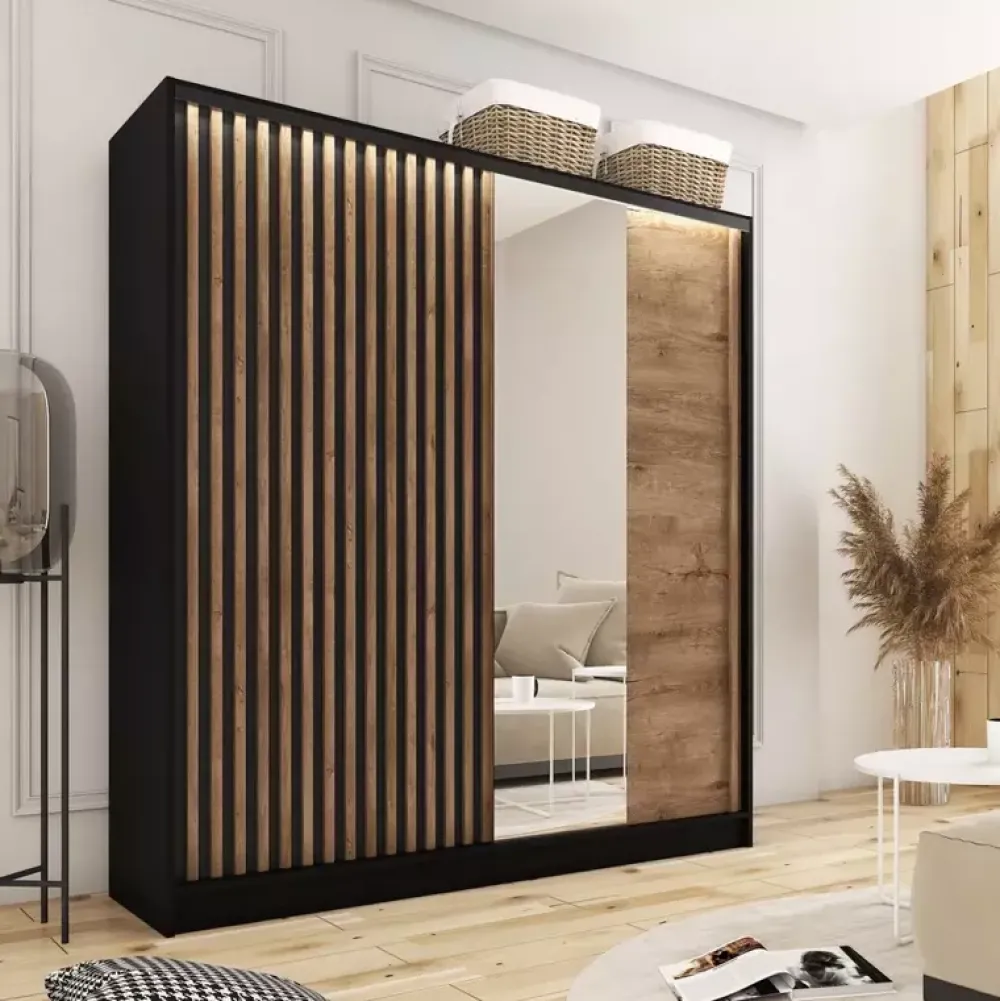 Zestawy Mebli Do Przedpokoju|Szafy Trzydrzwiowe>BROMARKT Szafa przesuwna 180 cm z lustrem LAMEL 3D