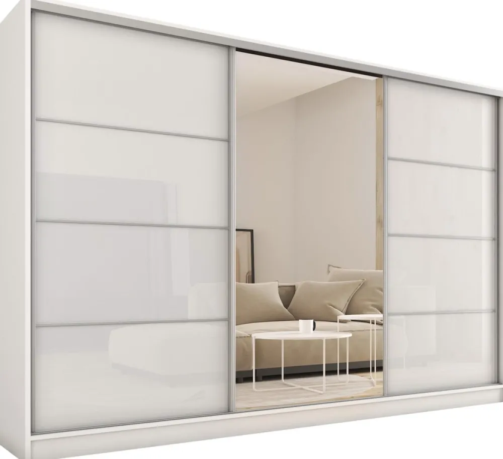 Zestawy Mebli Do Przedpokoju|Szafy Trzydrzwiowe>BROMARKT Szafa przesuwna 280 cm z lustrem TOP biały połysk