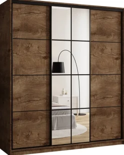 Szafy Trzydrzwiowe|Szafy Do Przedpokoju>BROMARKT Szafa przesuwna 180 cm z lustrem i półkami EDGE dąb lefkas