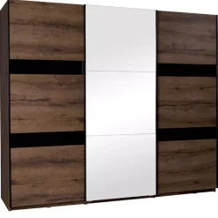 Zestawy Mebli Do Sypialni|Zestawy Mebli Młodzieżowych>GiB Meble Szafa przesuwna 250 cm z lustrem dąb monastery/czarny połysk DENIS