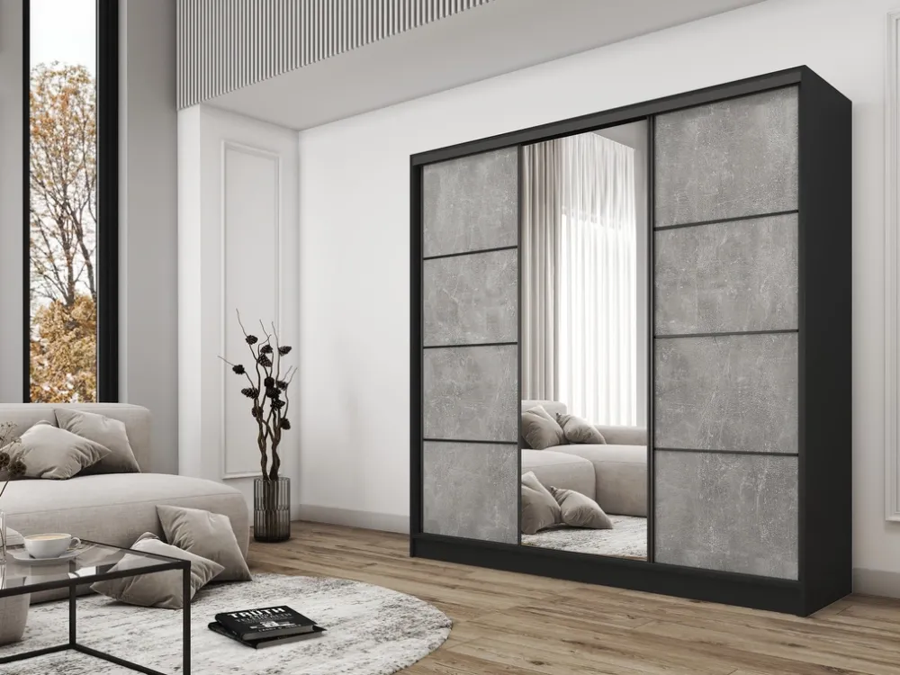 Zestawy Mebli Do Przedpokoju|Szafy Trzydrzwiowe>BROMARKT Szafa przesuwna 180 cm z lustrem do sypialni BEST nowoczesna