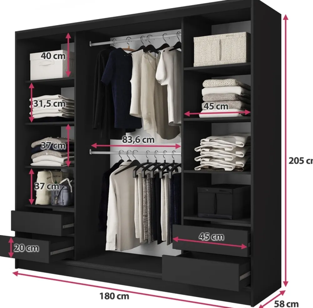 Zestawy Mebli Do Przedpokoju|Szafy Trzydrzwiowe>BROMARKT Szafa przesuwna 180 cm z lustrem do sypialni BEST nowoczesna
