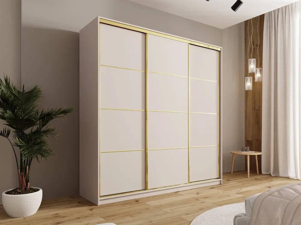 Zestawy Mebli Do Przedpokoju|Szafy Trzydrzwiowe>BROMARKT Szafa przesuwna 200 cm z szufladami GOLD NEW beż piaskowy